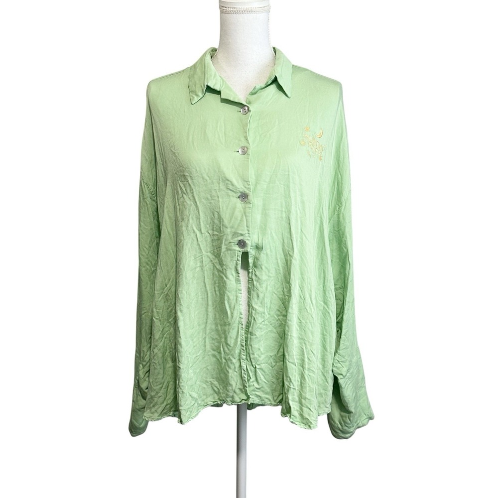 SLEEPER Womens Pajama Top Sunday Riley Button Up Lime Green Flowy Oversized